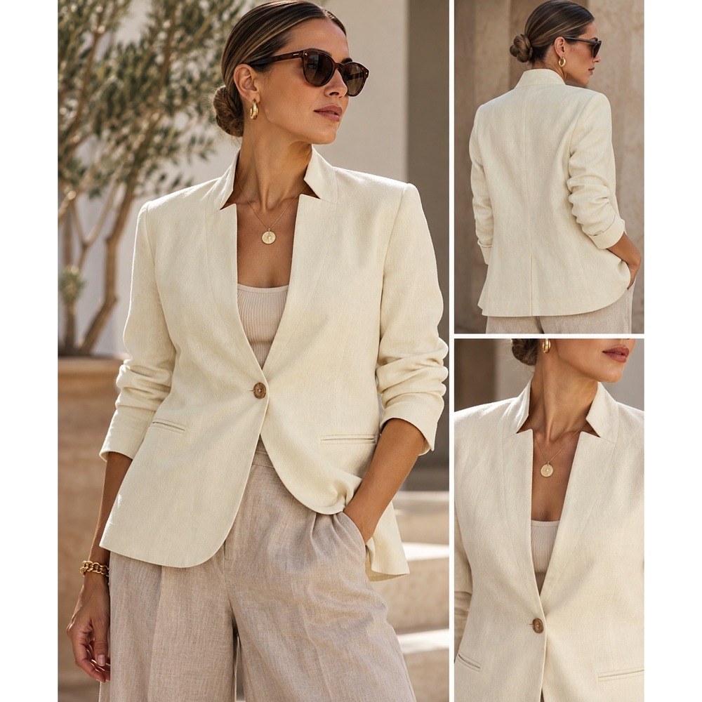Jenni Kayne XL Cream Ivory One Button Blazer Quiet Luxury Minimalist